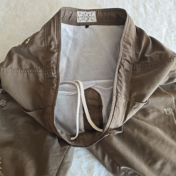 Landhaus Lederhosen German Swim Trunks Brown Size L Paisley Design Button Accent - Picture 12 of 16